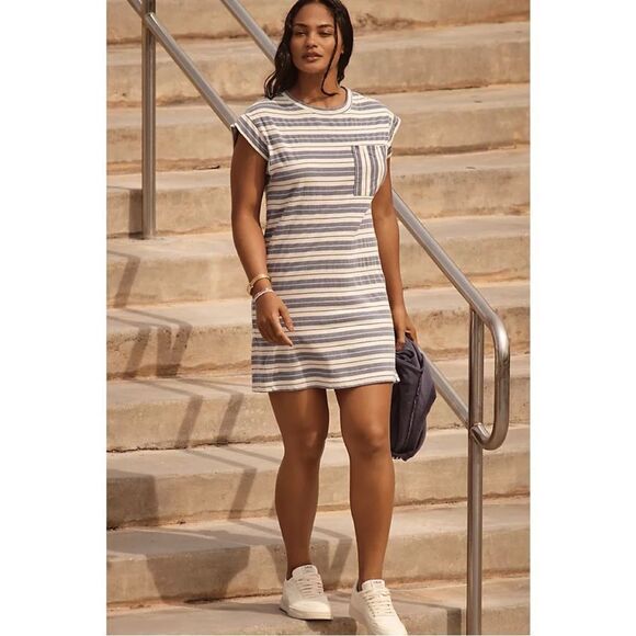NEW Anthropologie Sundry Blue Stripe Muscle Tee Mini Dress XS Small Medium Large - Picture 1 of 3